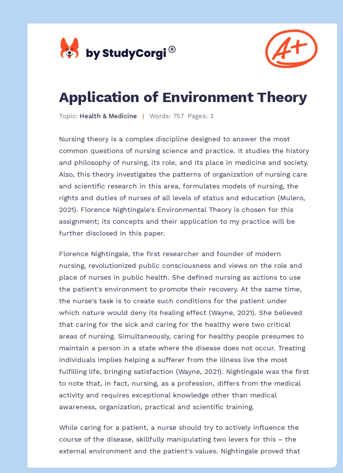 Application of Environment Theory. Page 1