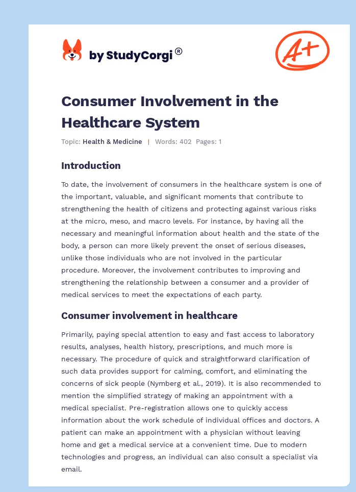 Consumer Involvement in the Healthcare System. Page 1