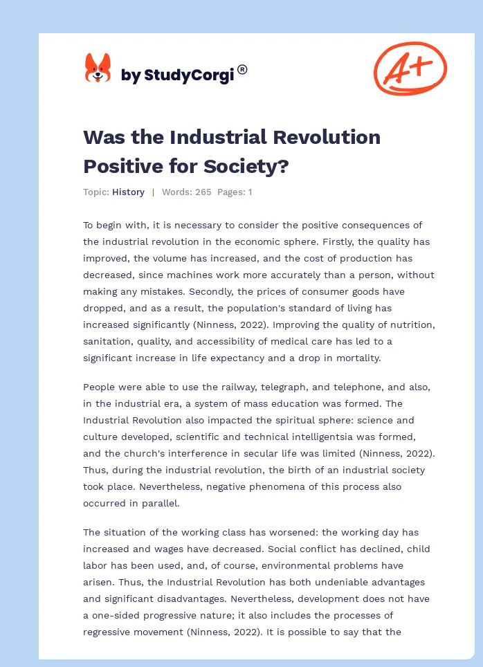 Was the Industrial Revolution Positive for Society?. Page 1