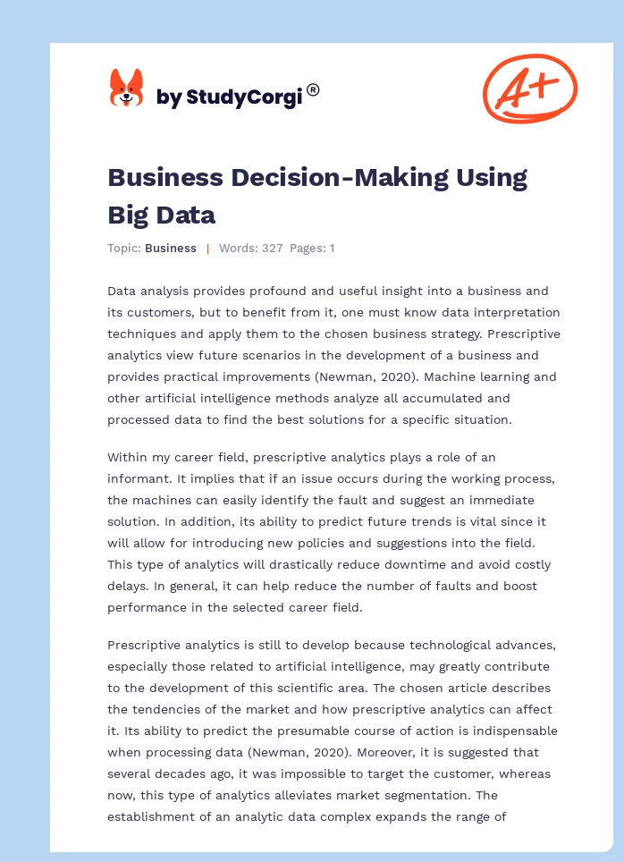 Business Decision-Making Using Big Data. Page 1