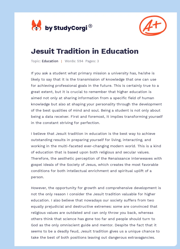 Jesuit Tradition in Education. Page 1