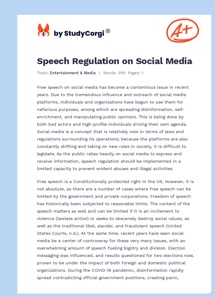 Speech Regulation on Social Media. Page 1