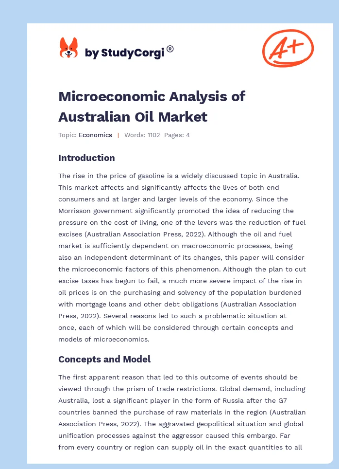 Microeconomic Analysis of Australian Oil Market. Page 1