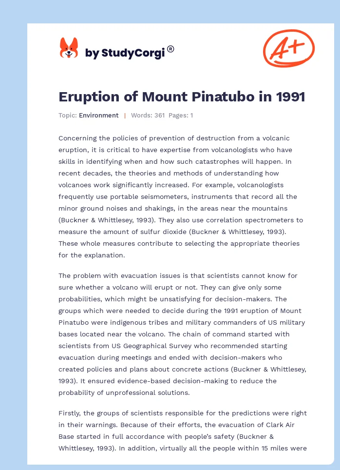 Eruption of Mount Pinatubo in 1991. Page 1