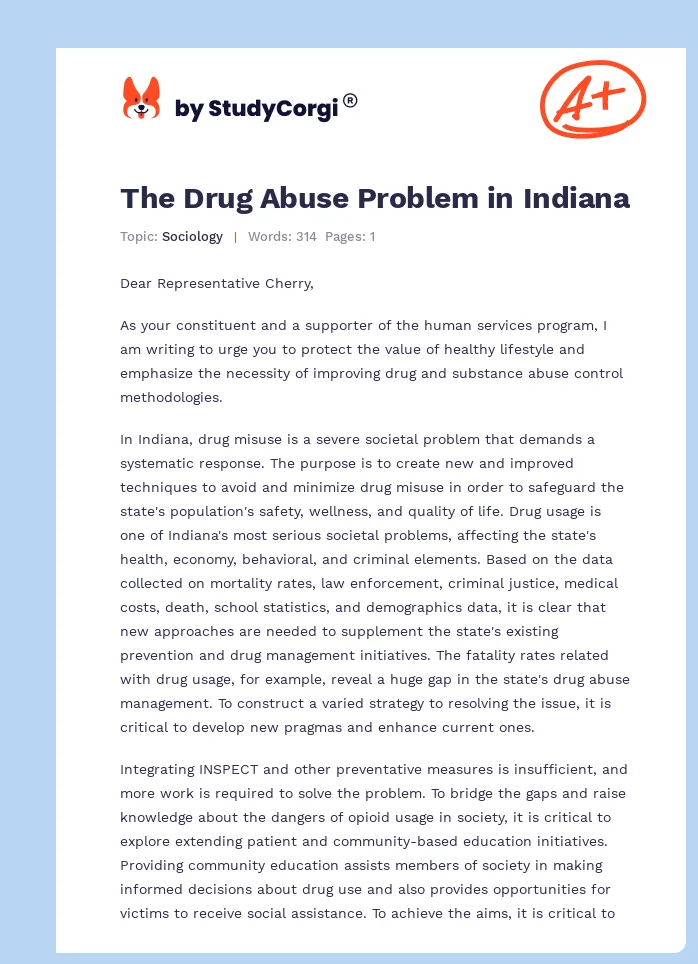 The Drug Abuse Problem in Indiana. Page 1