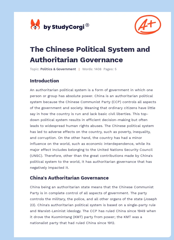 The Chinese Political System and Authoritarian Governance. Page 1