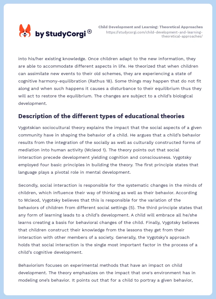 Child Development and Learning: Theoretical Approaches. Page 2