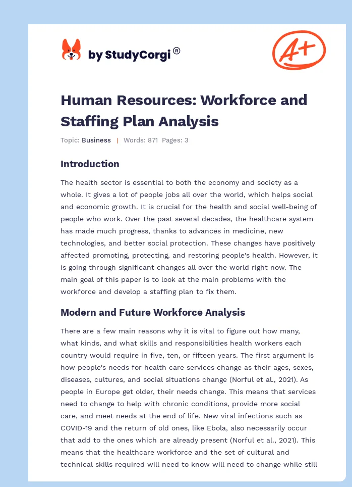 Human Resources: Workforce and Staffing Plan Analysis. Page 1