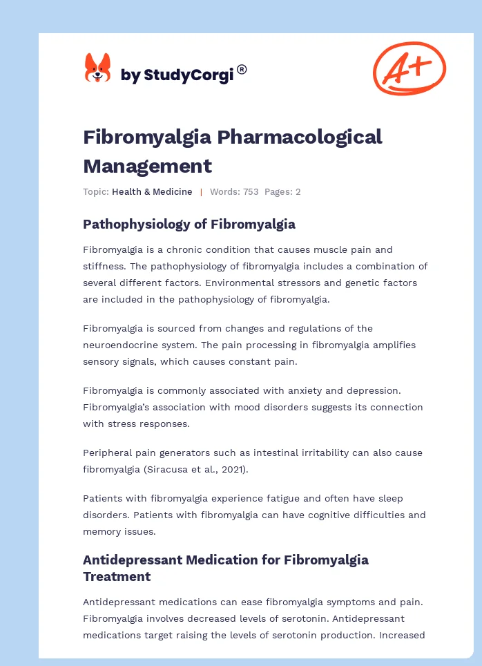 Fibromyalgia Pharmacological Management. Page 1