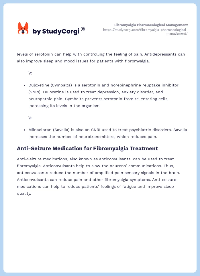 Fibromyalgia Pharmacological Management. Page 2