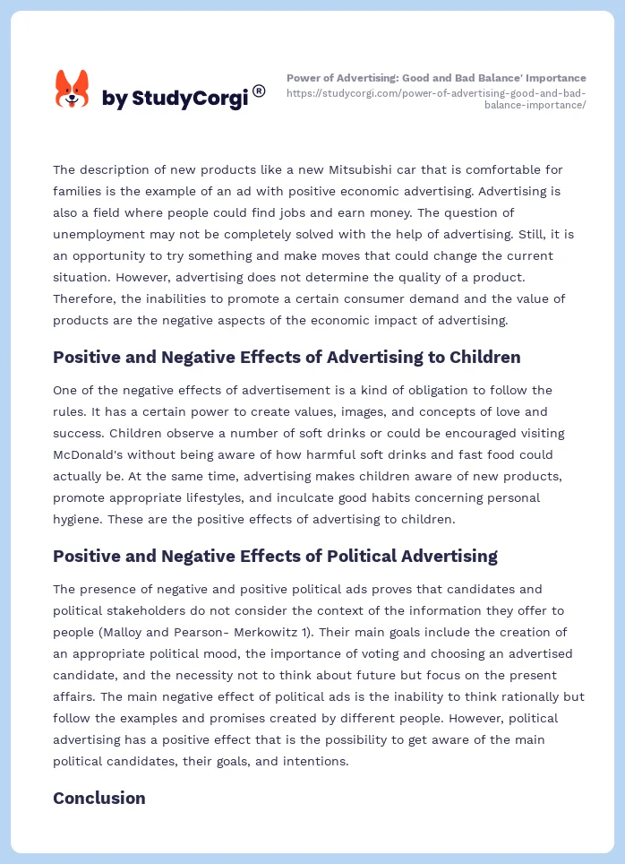 Power of Advertising: Good and Bad Balance' Importance. Page 2