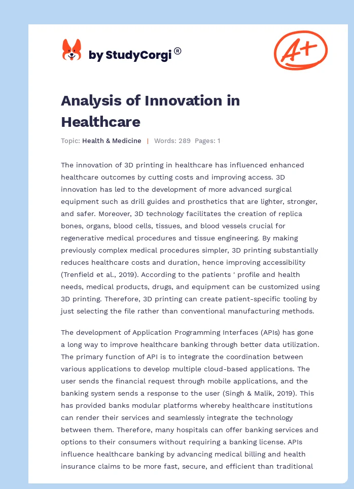 Analysis of Innovation in Healthcare. Page 1