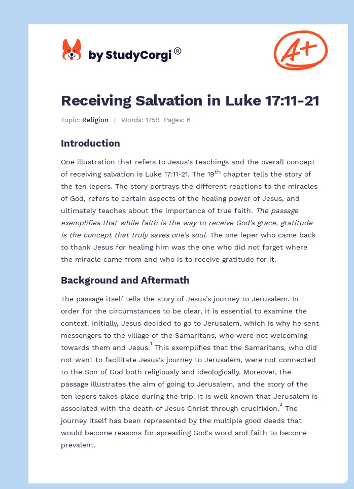Receiving Salvation in Luke 17:11-21. Page 1