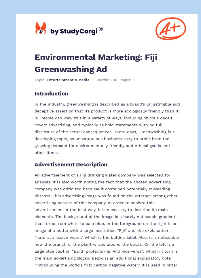 Environmental Marketing: Fiji Greenwashing Ad. Page 1