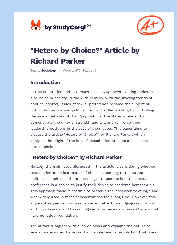 "Hetero by Choice?" Article by Richard Parker. Page 1
