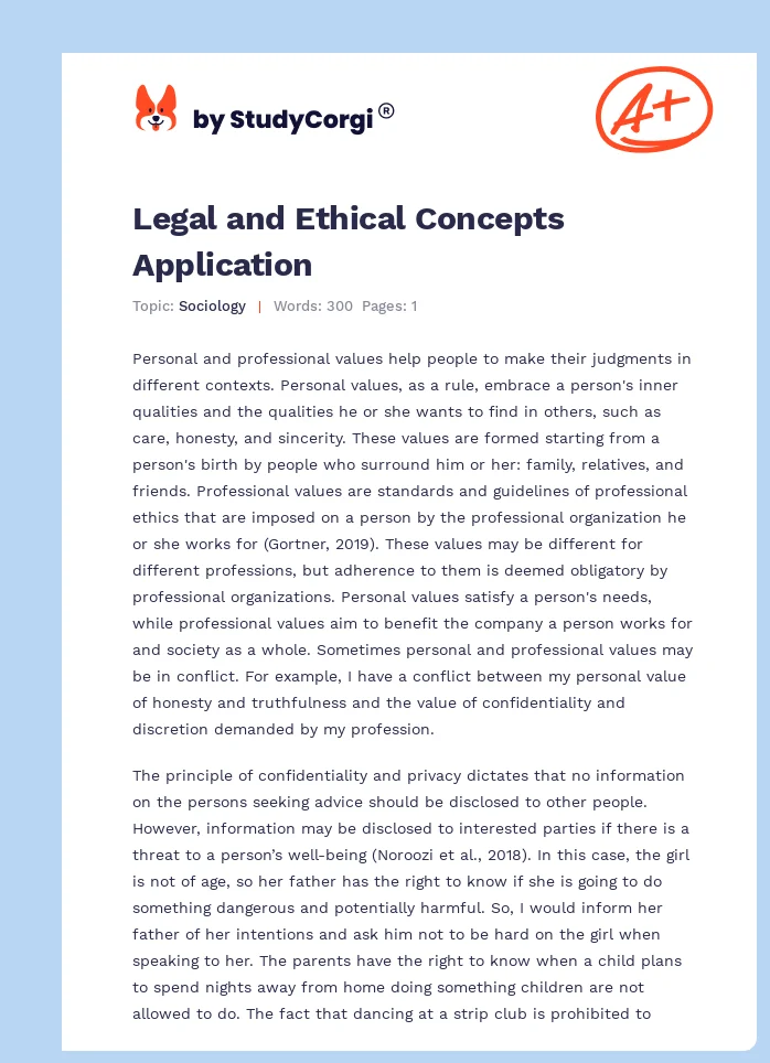 Legal and Ethical Concepts Application. Page 1