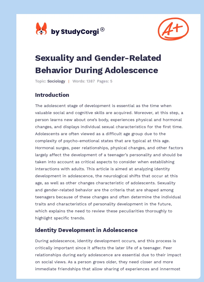 Sexuality and Gender-Related Behavior During Adolescence. Page 1