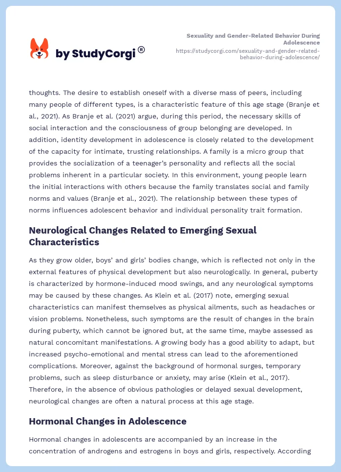 Sexuality and Gender-Related Behavior During Adolescence. Page 2