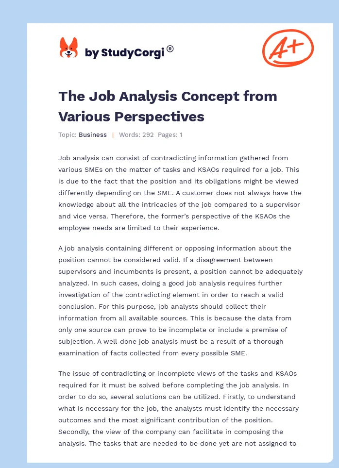 The Job Analysis Concept from Various Perspectives. Page 1