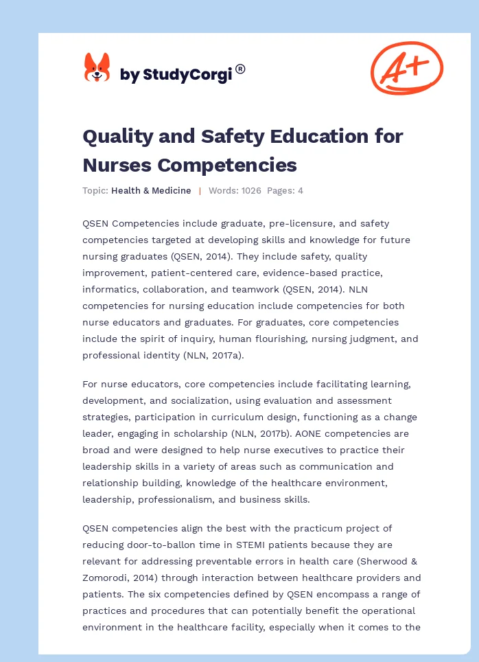 Quality and Safety Education for Nurses Competencies. Page 1