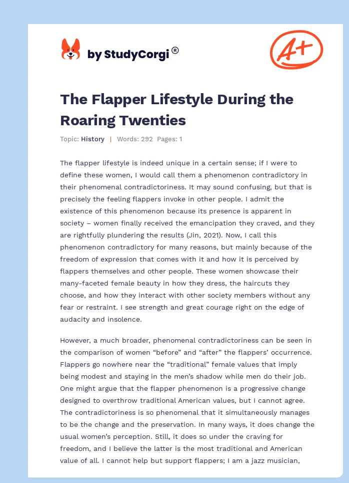 The Flapper Lifestyle During the Roaring Twenties. Page 1
