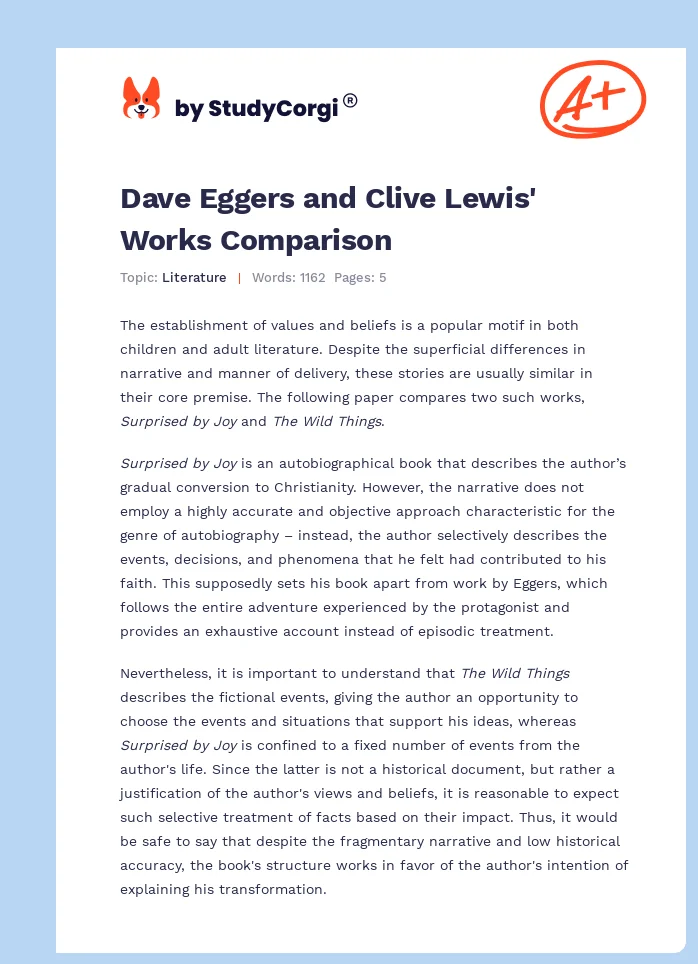 Dave Eggers and Clive Lewis' Works Comparison. Page 1