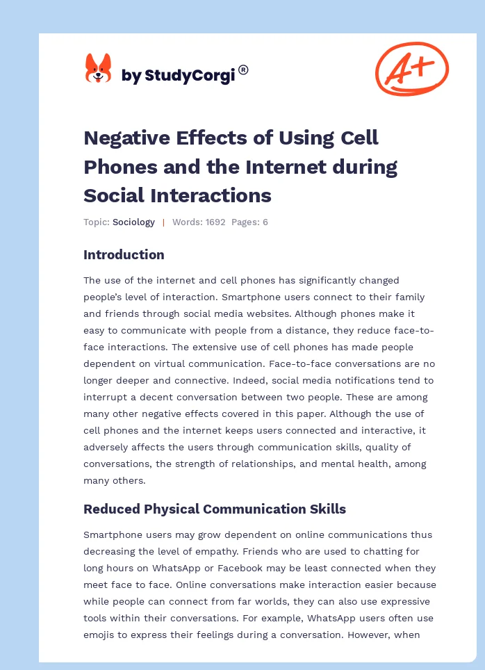 Negative Effects of Using Cell Phones and the Internet during Social Interactions. Page 1