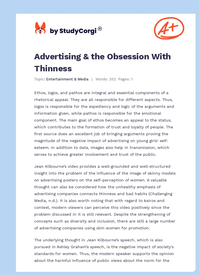 Advertising & the Obsession With Thinness. Page 1