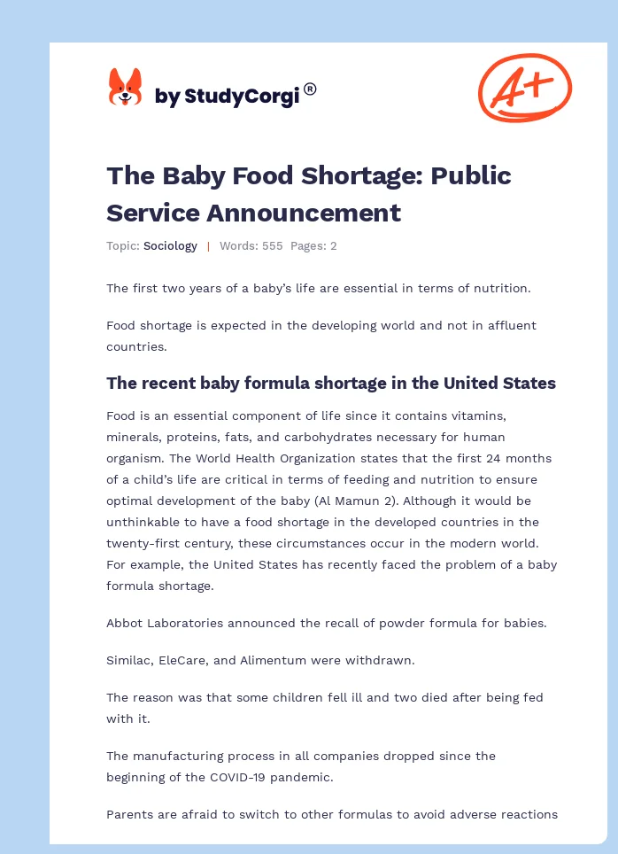The Baby Food Shortage: Public Service Announcement. Page 1
