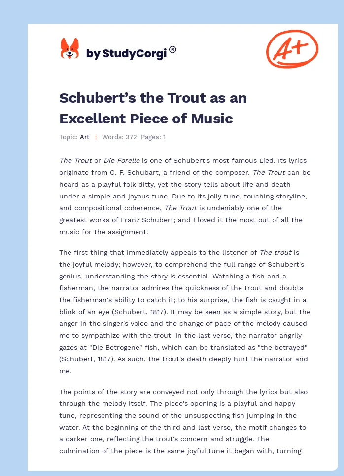 Schubert’s the Trout as an Excellent Piece of Music. Page 1