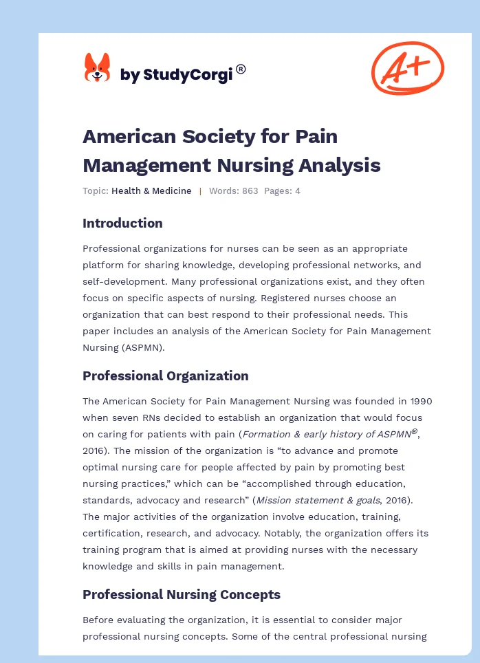 American Society for Pain Management Nursing Analysis. Page 1
