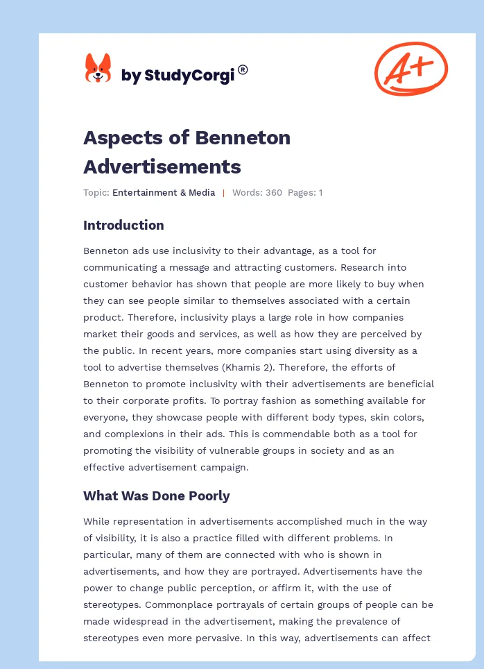 Aspects of Benneton Advertisements. Page 1