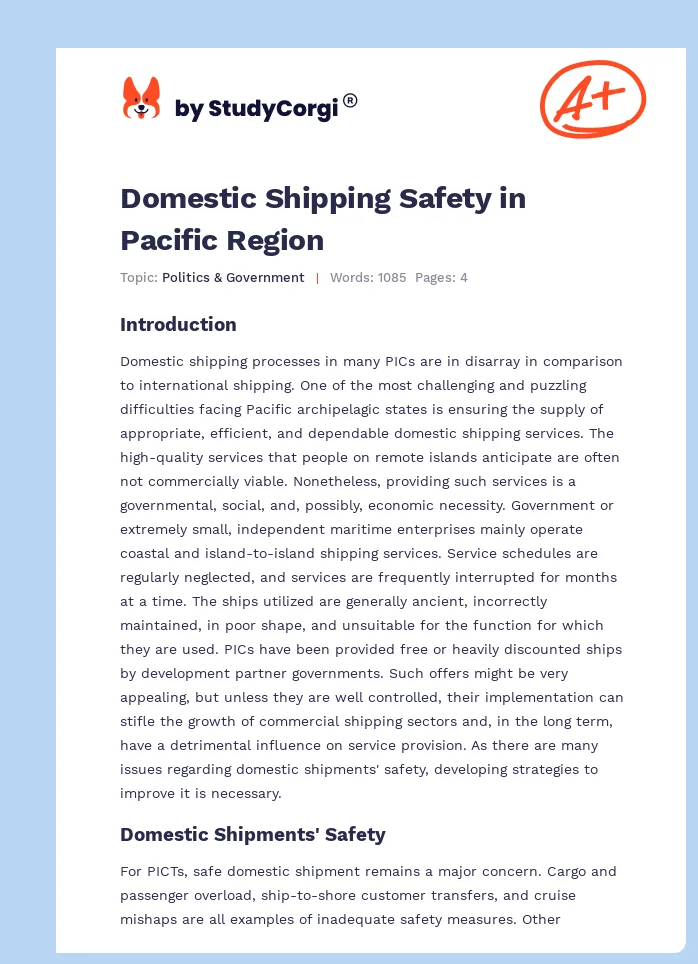 Domestic Shipping Safety in Pacific Region. Page 1