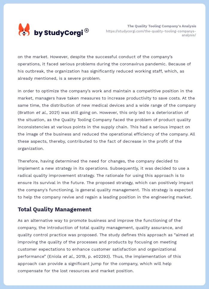 The Quality Tooling Company's Analysis. Page 2