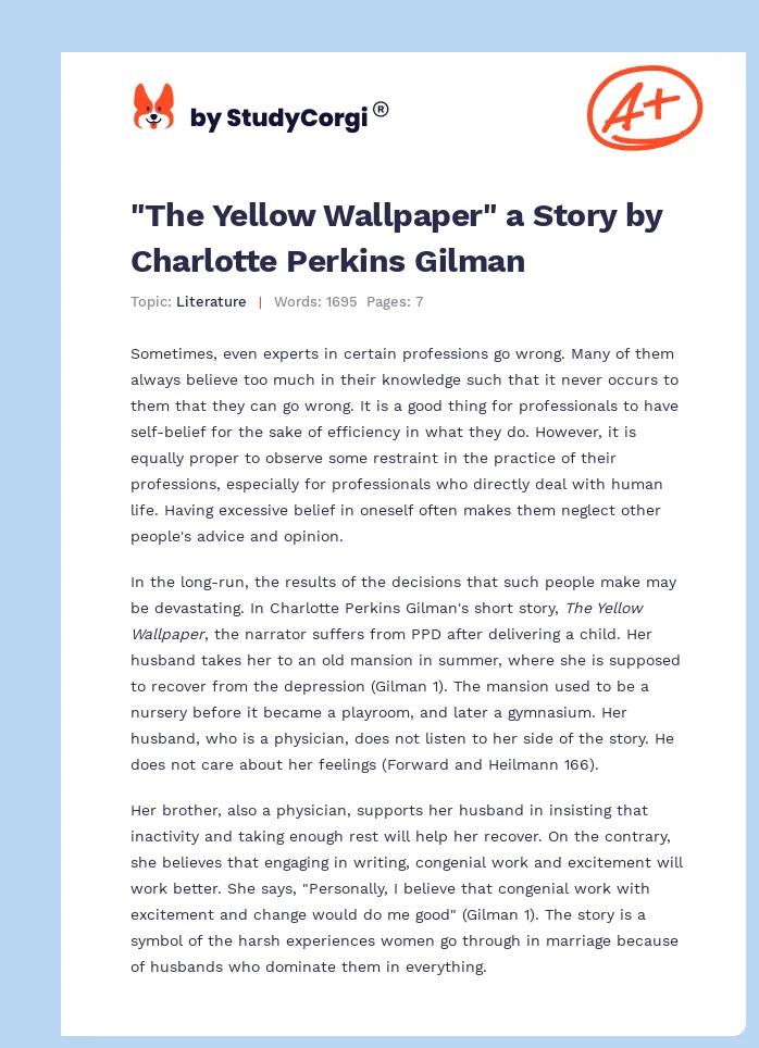 "The Yellow Wallpaper" a Story by Charlotte Perkins Gilman. Page 1