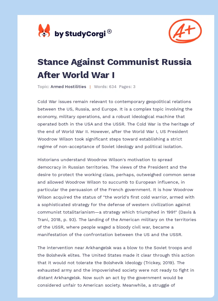 Stance Against Communist Russia After World War I. Page 1
