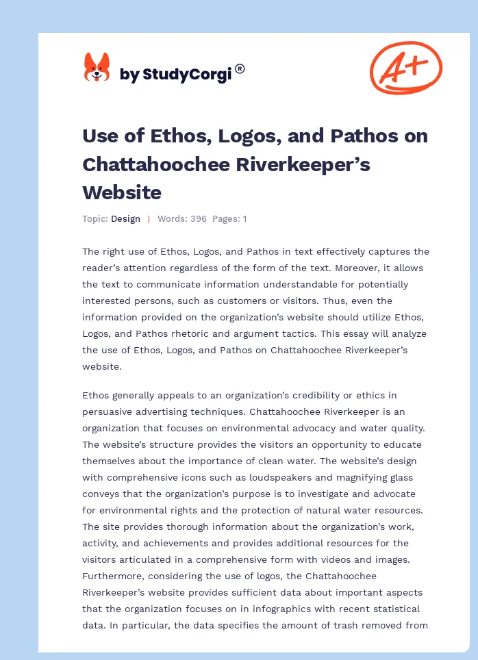 Use of Ethos, Logos, and Pathos on Chattahoochee Riverkeeper’s Website. Page 1