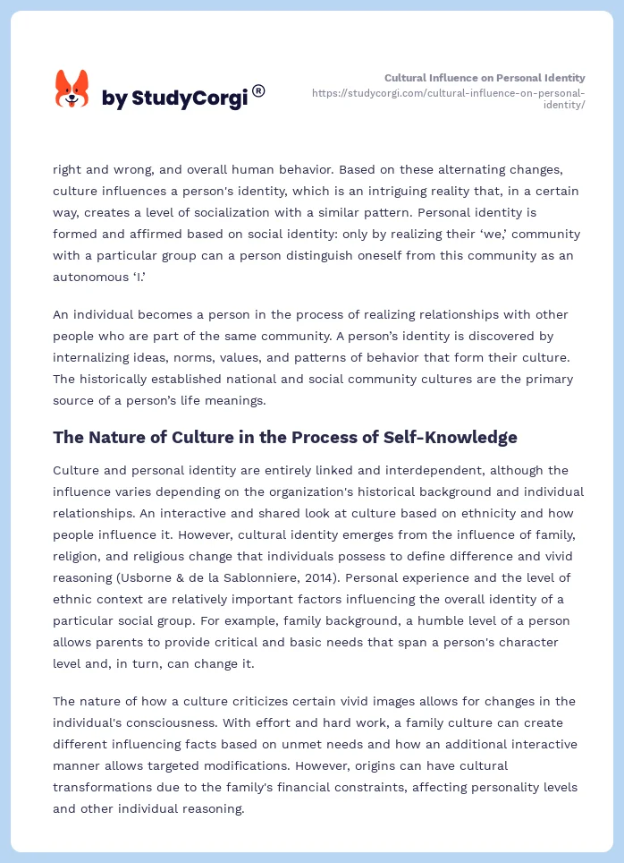 Cultural Influence on Personal Identity. Page 2