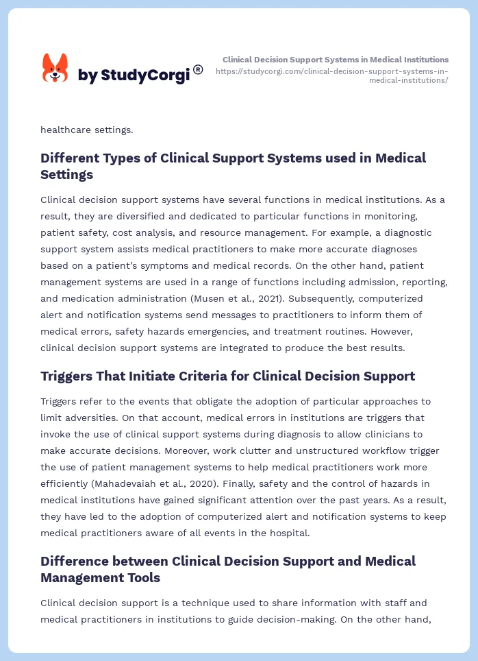 Clinical Decision Support Systems in Medical Institutions. Page 2