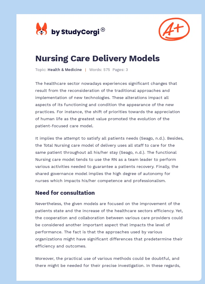 Nursing Care Delivery Models. Page 1