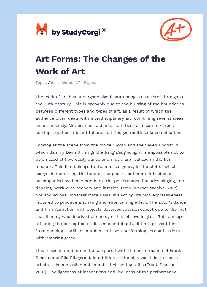 Art Forms: The Changes of the Work of Art. Page 1