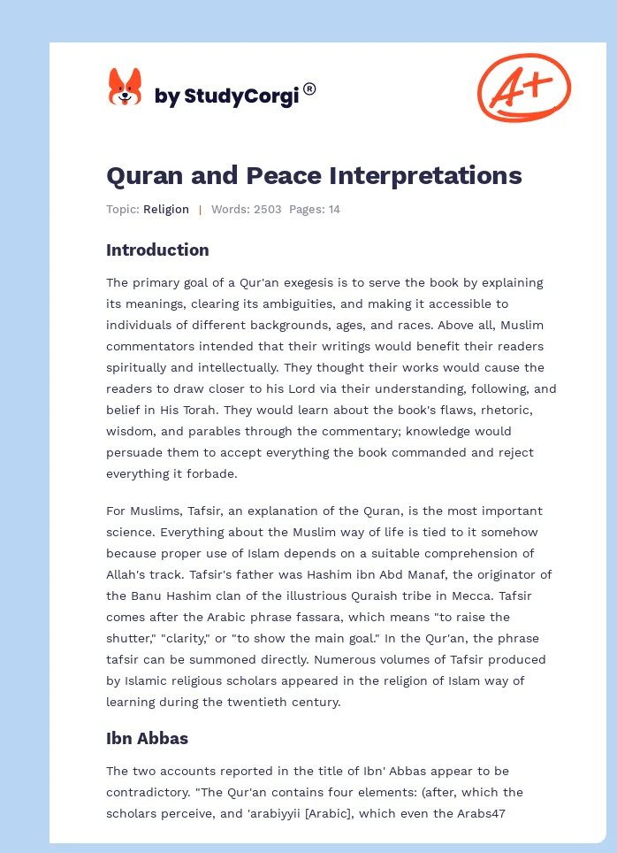 Quran and Peace Interpretations. Page 1