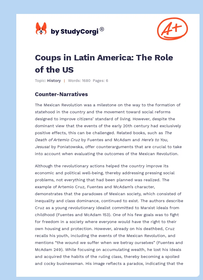 Coups in Latin America: The Role of the US. Page 1