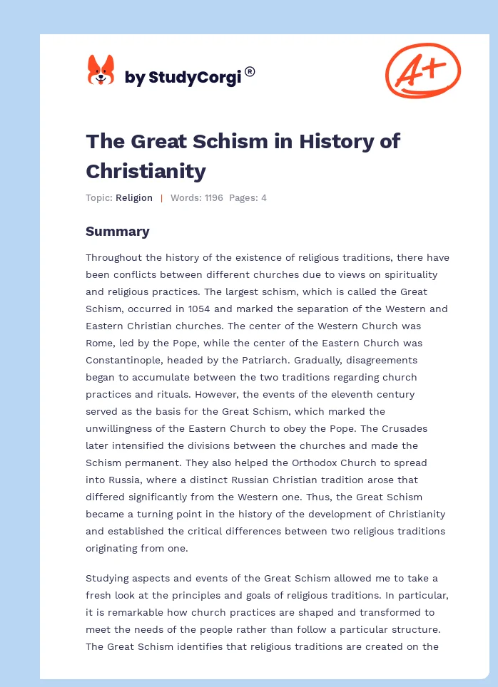 The Great Schism in History of Christianity. Page 1