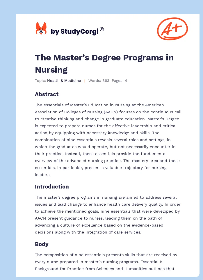 The Master’s Degree Programs in Nursing. Page 1