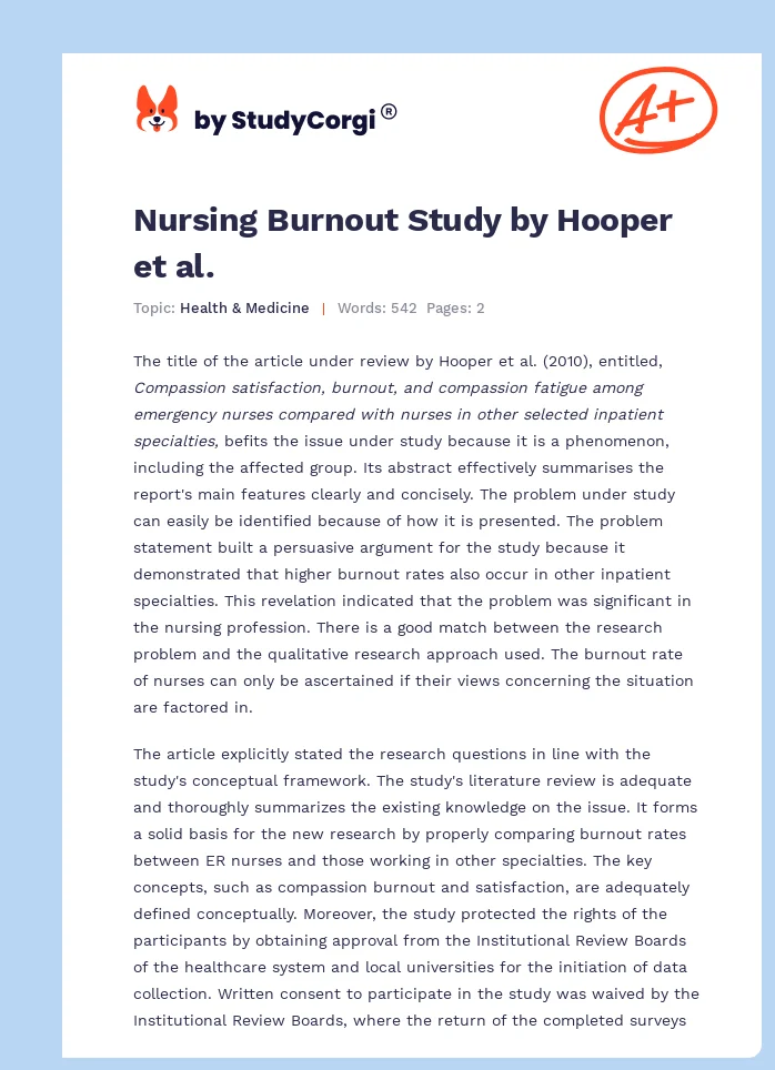 Nursing Burnout Study by Hooper et al.. Page 1