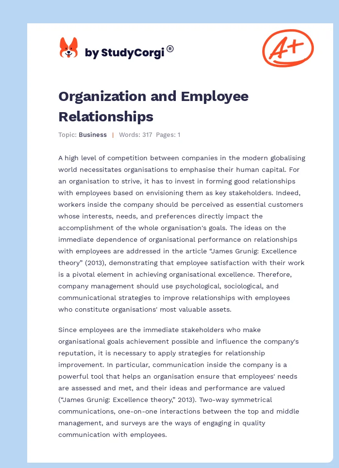 Organization and Employee Relationships. Page 1