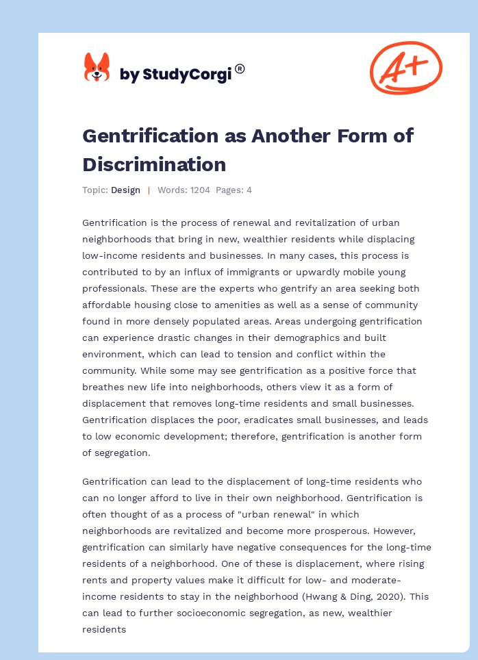 Gentrification as Another Form of Discrimination. Page 1