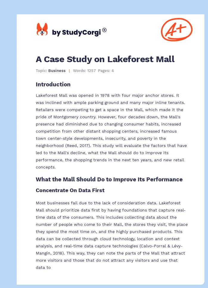 A Case Study on Lakeforest Mall. Page 1