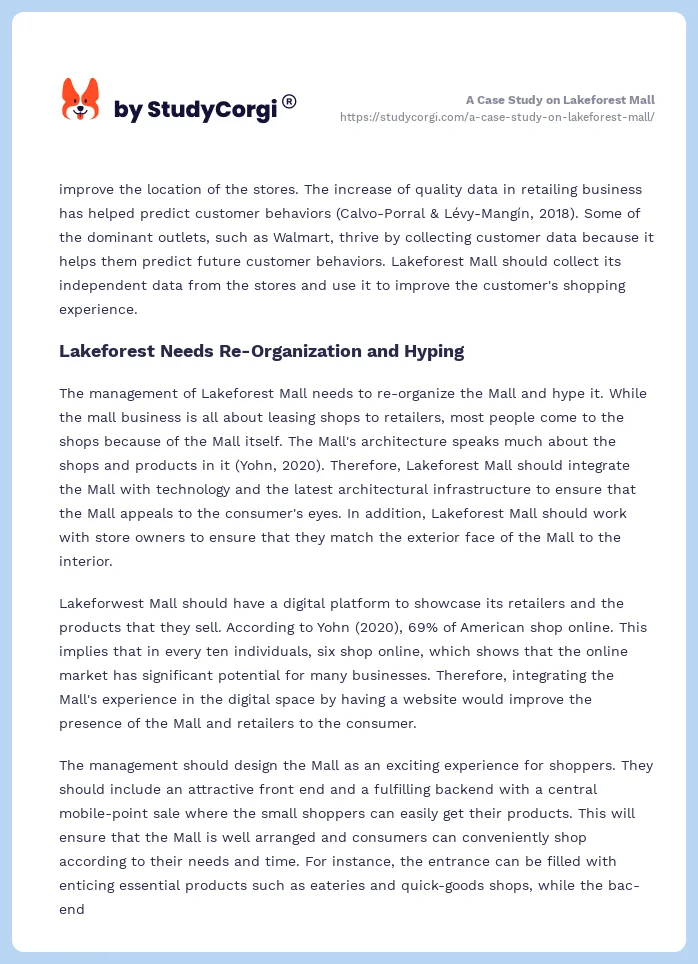 A Case Study on Lakeforest Mall. Page 2
